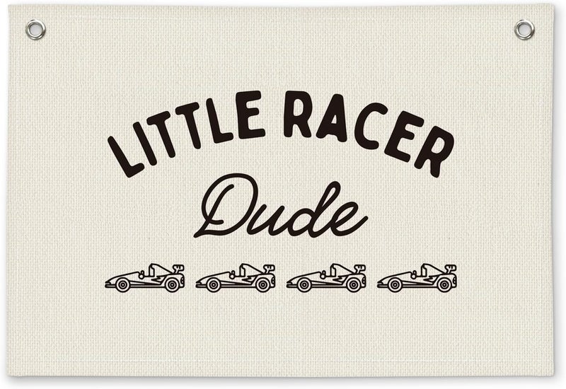 ETVISO Little Racer Dude Boys Room Decor - Linen Banner Wall Hanging Canvas Banner Flag Decor for Toddler Boy Bedroom Nursery Playroom - Image 1